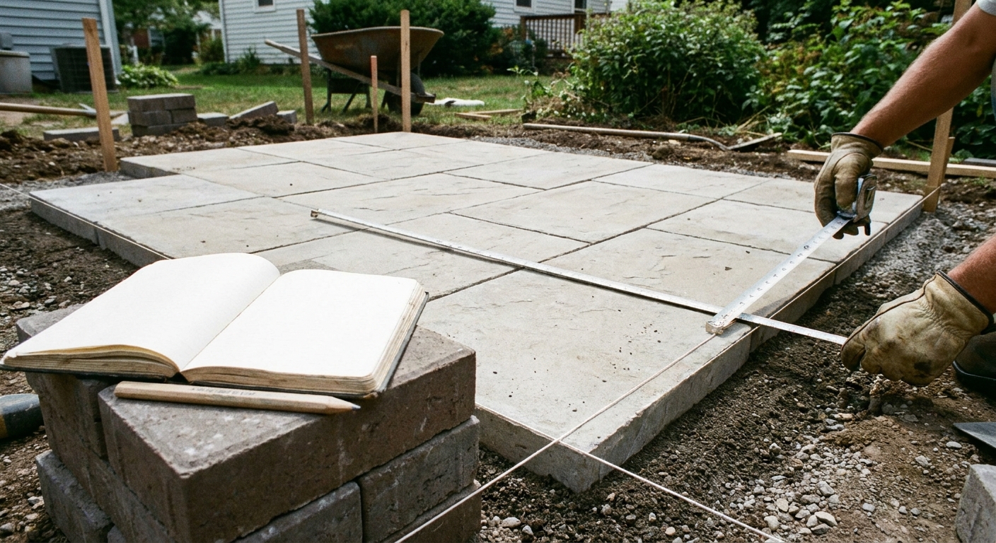 Measuring and string-lining the patio